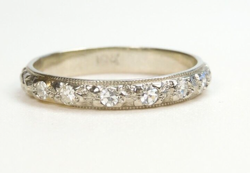 Antique 1920's Diamond Wedding Band 17K White Gold Ring Size 6.25 UK-M EGL USA