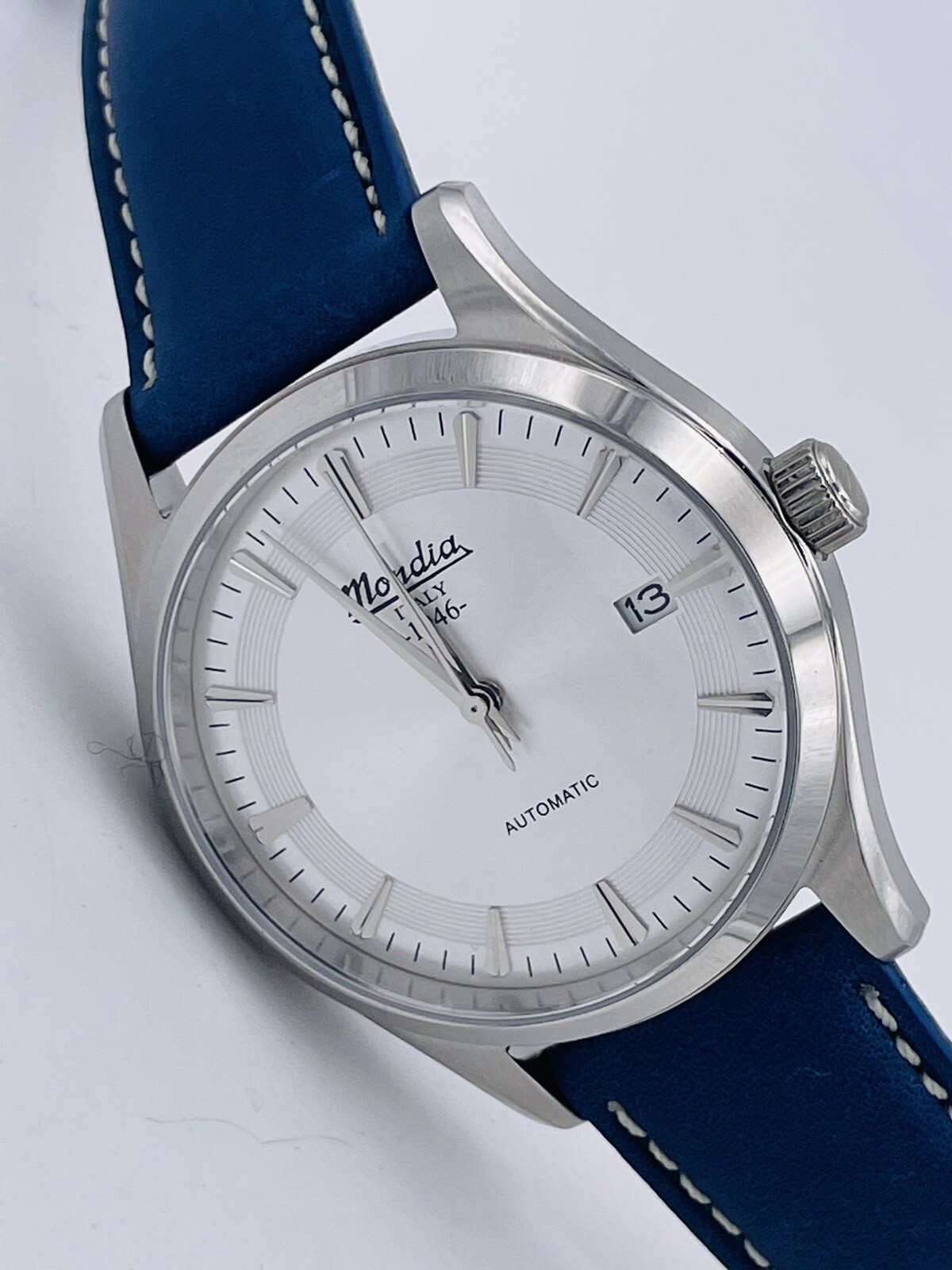 Orologio Mondia Automatico Svizzero Uomo, Cassa Acciaio, Quadrante Nero, Cinturino Pelle, 50m Impermeabile