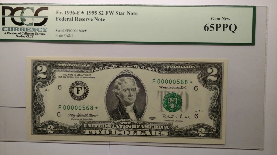 Fr. 1936-F* 1995 $2 FW Star Note Federal Reserve Note PCGS Gem New 65PPQ******** - Image 3 of 4