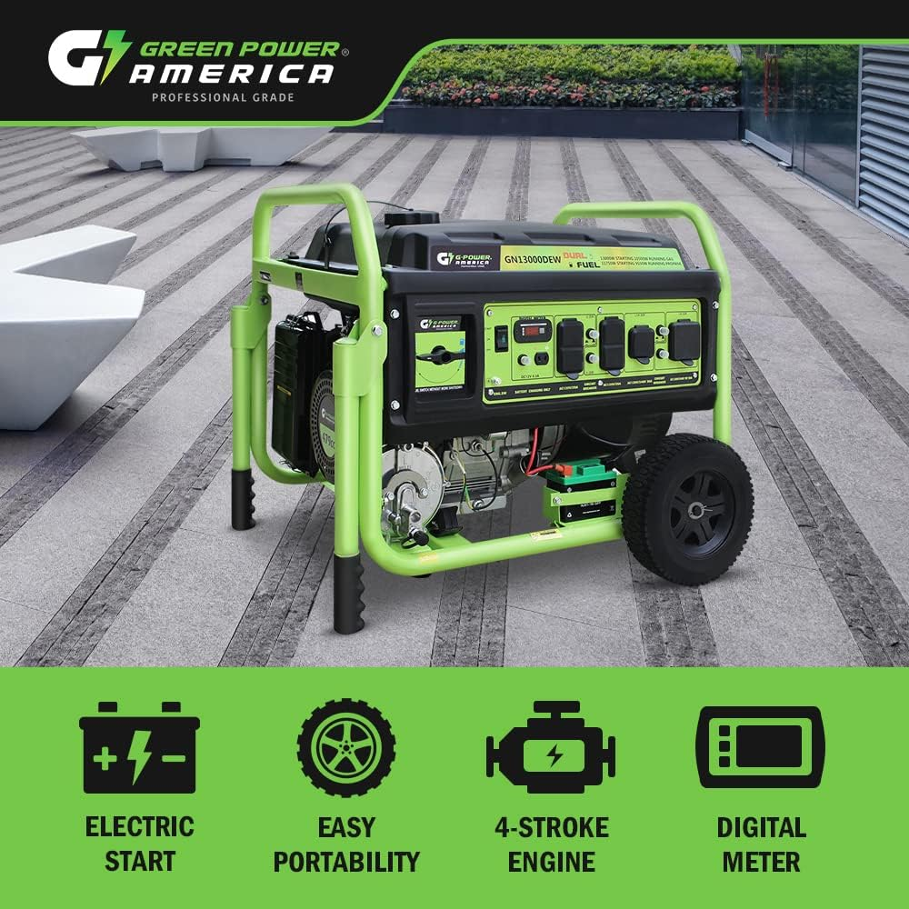 Green Power 13,000-W Portable Dual Fuel Gas Powered Generator w