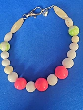 Pet jewelry Dog beaded collar necklace Pink, white green Lucite beads 12"