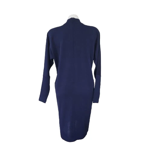 Nuevo con etiquetas Vestido Tejido Vintage Años 90 Liz Claiborne Manga Larga Simulado Cuello Alto, Azul Marino, Pequeño Foto 3 de 4