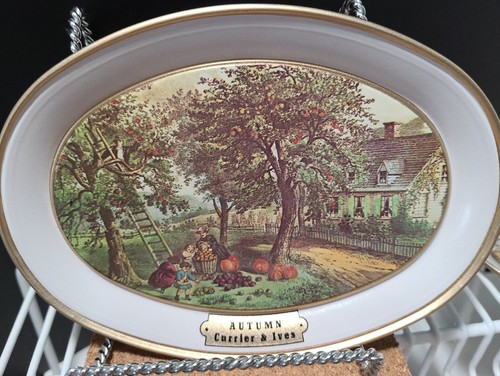 Currier And Ives Decorative Wall Plaques Coasters or Snack Tray - Four Seasons - Picture 4 of 12