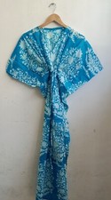 New Indian Turquoise Large Tree Cotton Kaftan Dress Night Maxi Dress Kaftan Gown