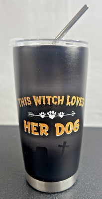 NEW Witch and Dog Halloween 18 Oz Stainless Steel insulated Tumbler with Straw