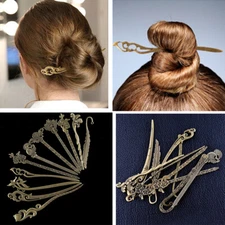 Vintage Bronze Hair Stick Chopsticks Hairpin Chignon Pin Traditional Hair Clip ^