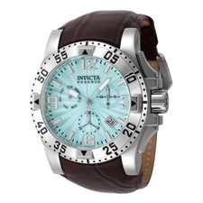 Invicta Men Reserve EXCURSION Swiss Chronograph TURQUOISE DIAL Leather SS Watch