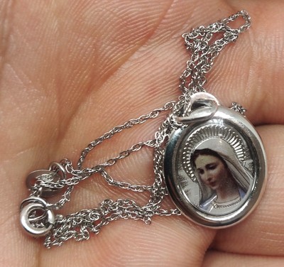 925 Madonna Sterlingsilber Halskette Anhänger Medaille Charm Unsere Liebe...