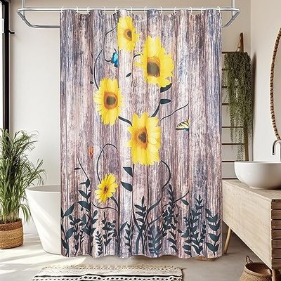  Floral Shower Curtain for Bathroom Butterfly Daisy Rustic 72''x72'' Floral-v