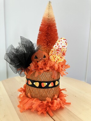 Halloween Candy Corn Tier Tray Decor Vintage Crochet
