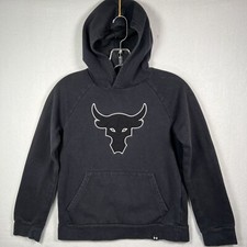 UA Under Armour Project Rock Pullover Hoodie Sweatshirt Boys Medium YM Black  N