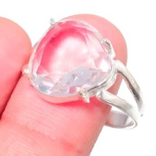 White Topaz Gemstone Handmade 925 Sterling Silver Jewelry Ring Size 9.5 US 