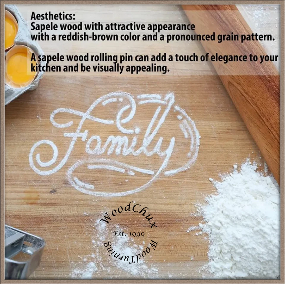 Sepele Wood French Rolling Pin 18" Dough Handmade Laser Engraving Customized - Image 2 of 4