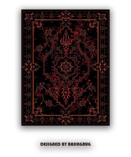 Mystic Red and Black Rug with Bold Gothic Patterns, Mystic Dark Rug with Fiery R - Picture 2 of 7