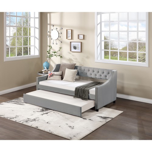 Twin Size Upholstered Daybed with Trundle Tufted Sofa Bed For Home Bedroom USA - Picture 49 of 74