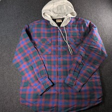 Wrangler Quilted Lined Hooded Plaid Flannel Jacket, Mens L