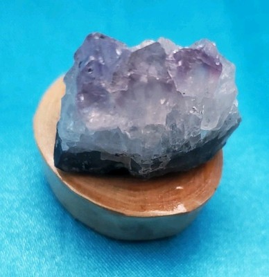 Decorative Amethyst Geode Crystals Mounted On Hand Carved Wood Display Stand