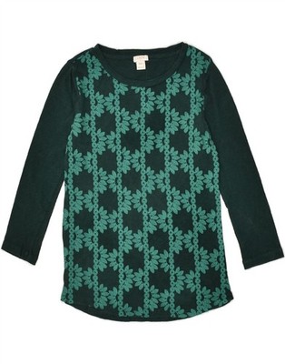 J. CREW Damen Grafik Top 3/4 Arm UK 2 2XS grün geblümt Baumwolle BF01