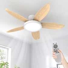 42" Low Profile White Ceiling Fan with LED Light Flush Mount Remote APP Control