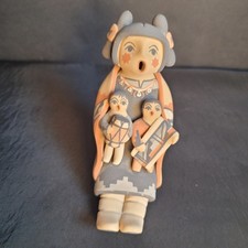 Cuentacuentos de cerámica vintage Linda Lucero Fragua Jemez Pueblo con 2 niños