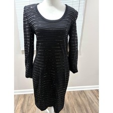 St. John Evening Marie Gray Black Sequin Santana Knit Sheath Dress Size 2 NWT