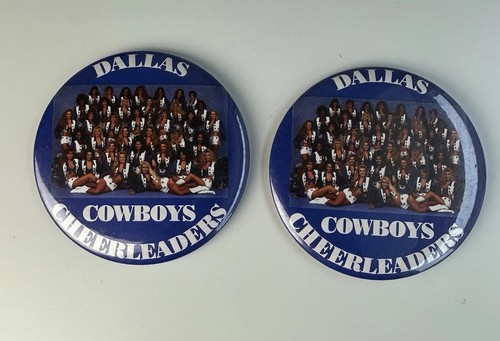 Dallas Cowboys Cheerleaders 3” Pin backs 2pc Football 1990’s Vintage Big Hair