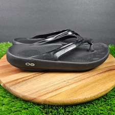 Oofos Oolala Luxe Thong Women's Size 9 Black Sandals Recovery Comfort Flip Flops