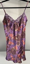 Victoria's Secret Satin Purple Floral Lace Chemise Slip Dress Small Y2K Vintage