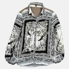 Farm Rio Scarf Black White Bird Print Sheer Back Panel Work Dress Shirt Medium