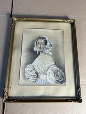 Antikes Portrait Mit Rahmen 1844 Signiert Gold Antik  Radierung Handbemalt