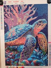 Completed Diamond Art 40x30cm Colorful Sea Turtle with Pink Coral