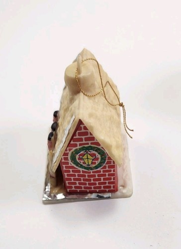 Vintage 1970s Red House W/Snow Green Chenille Tree Gold Tone Santa Plastic - Picture 12 of 16