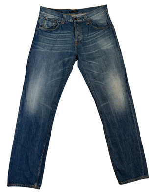 Nudie Denim Blue Jeans Sharp Bengt Mens Straight Fit Made in Italy Size W34 L34