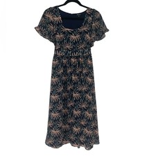 Madewell Oasis Palm Print Ruffle Sleeve Navy Dress Size XS