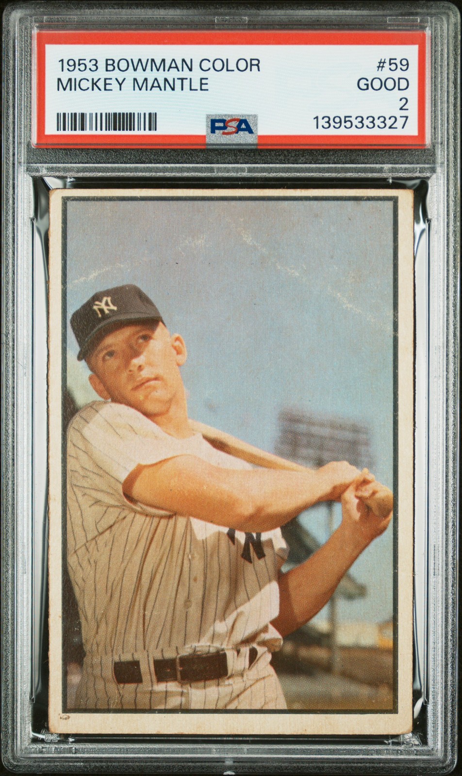 1953 BOWMAN COLOR #59 MICKEY MANTLE PSA 2