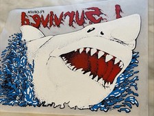 VINTAGE KILLER SHARK I SURVIVED IRON ON TRANSFER FLORIDA 1980'S 12x9”
