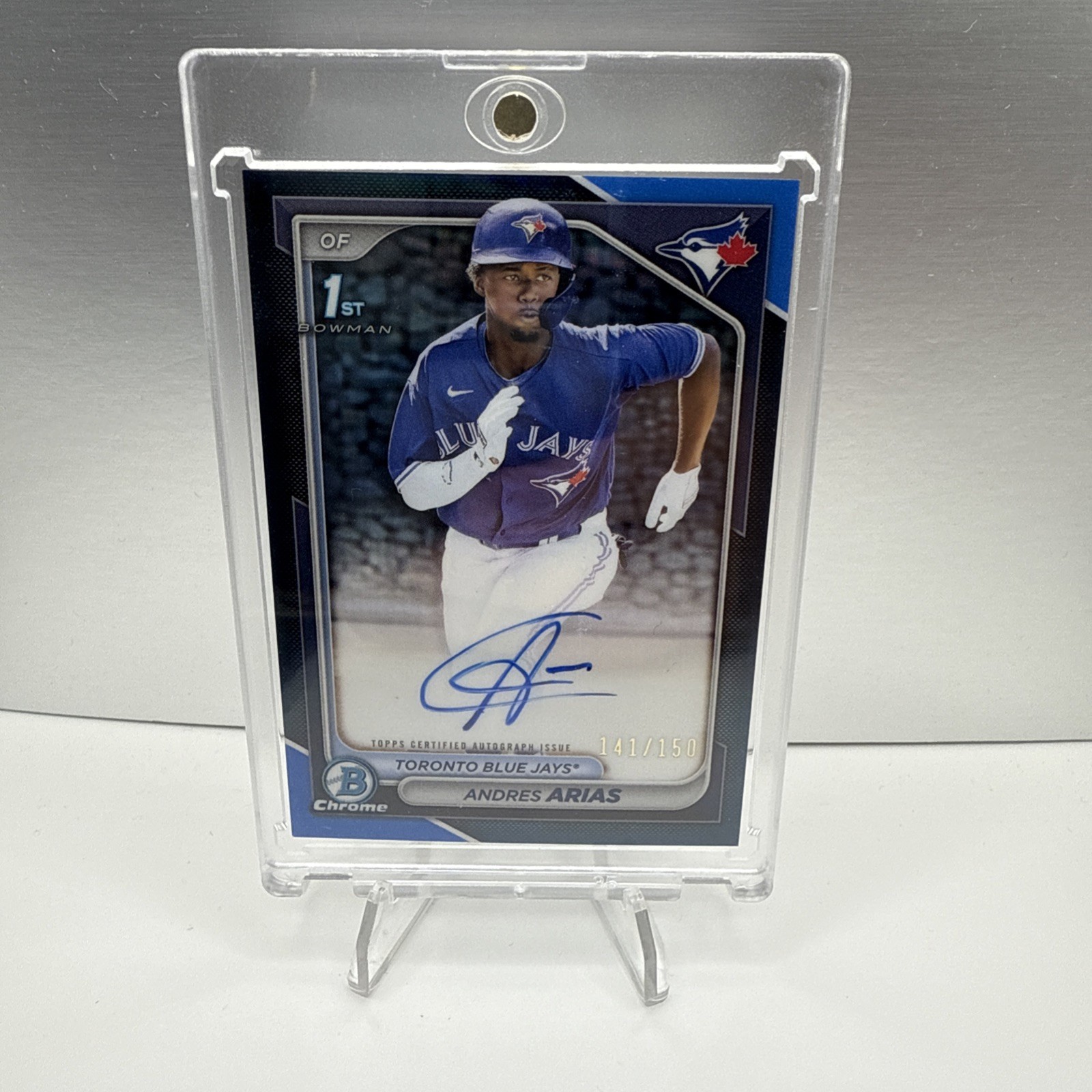 Andres Arias 2024 Bowman Chrome Blue Refractor 1st Auto/150 Blue Jays