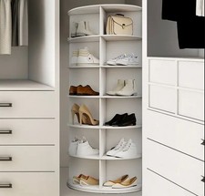 7-Tier Rotating Shoe Rack Tower 360°Spinning Shoe Display with Base White