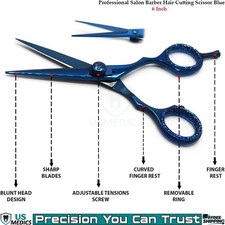 Barber Hair Cutting Scissors Blue 6 Inch Stainless Steel Professional Shears CE