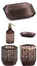 William Morris Co 5 pc BATHROOM VANITY ACCESSORIES SET Rosehip Glass NEW HTF