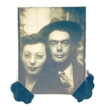 Vintage 1940s Photo Booth Portrait Couple in Retro Attire 1.5"x2"