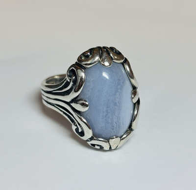 Carolyn Pollack Sterling 925 Silver Blue Lace Agate Scrollwork Ring Size 9 - .39