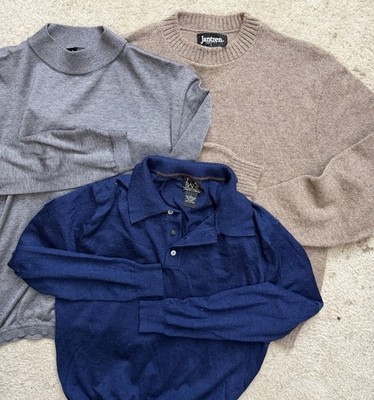 3 Lot Jantzen Mens L Sweater St. Croix Made in USA Jos A Bank Merino Wool Polo