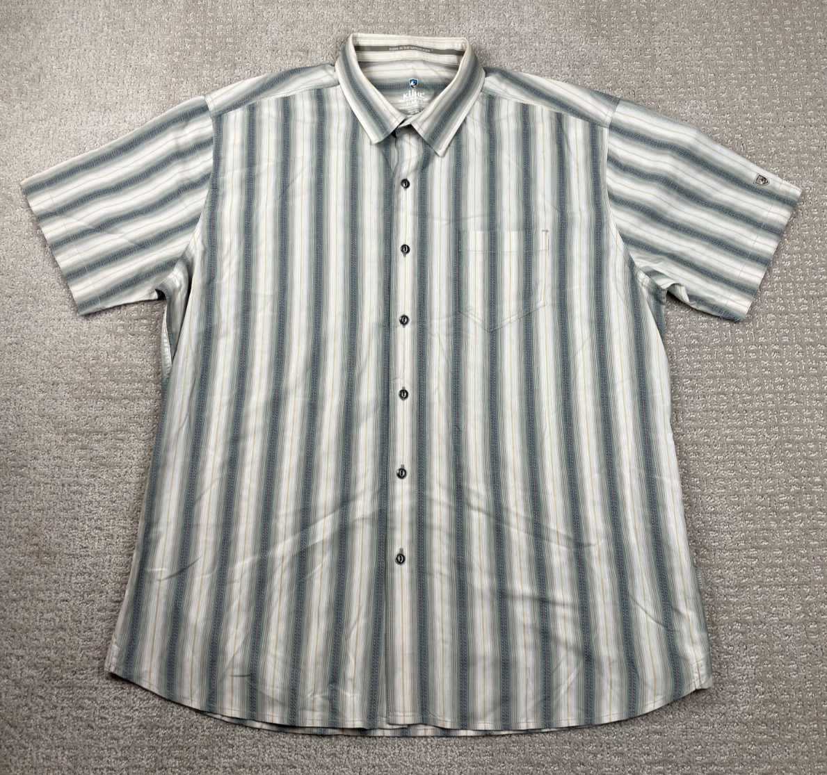 Kuhl Shirt Mens XL Blue Shadow Stripe Button Up Short Sleeve Lightweight Hiking