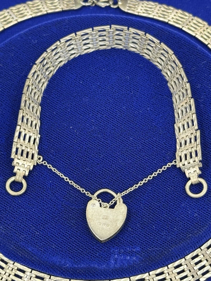 Argento D'Epoca 925 Collana & IN Abbinato Braccialetto Con Cuore Serratura - Immagine 4 di 4