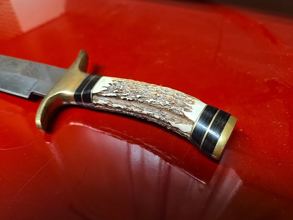 VINTAGE Damascus 1033 Iron Madien Stag BOWIE KNIFE With Case - Image 3 of 4