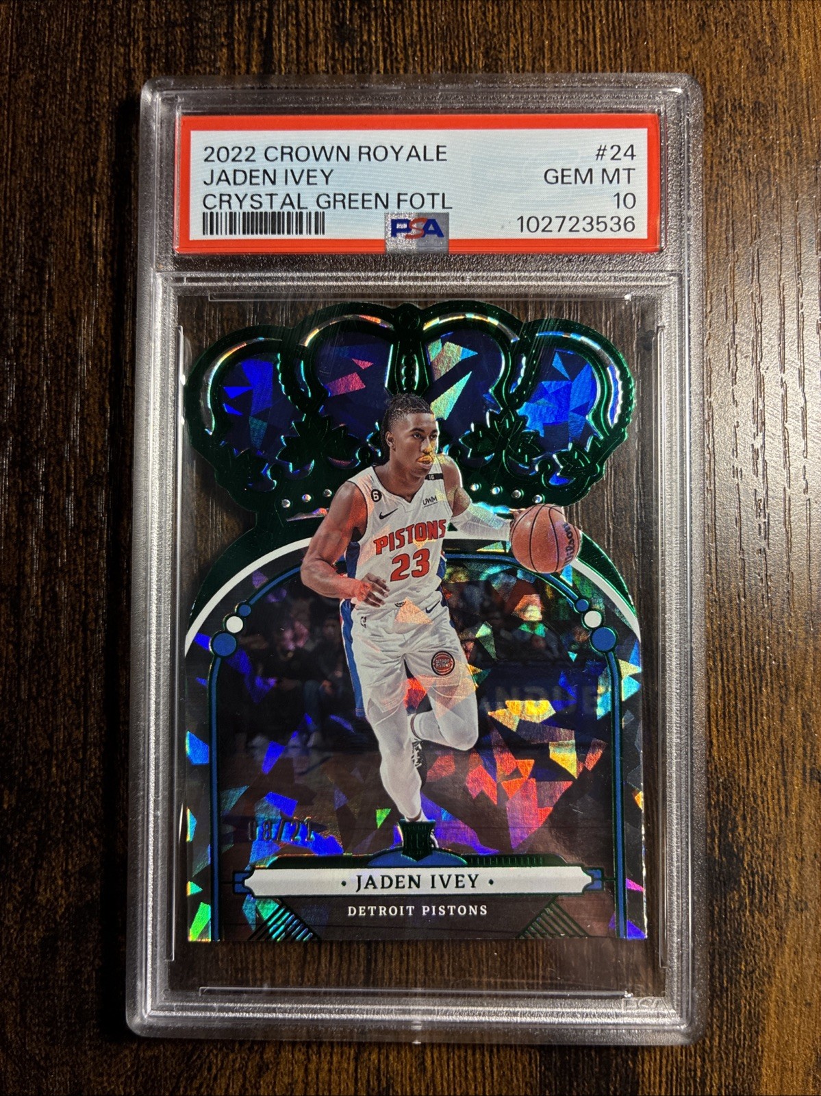 2022 Panini Crown Royale Jaden Ivey #24 Crystal Green FOTL /21 PSA 10 Rookie RC