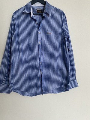 Greg Norman Collection Shark Attack Button Down Shirt Large Blue with stripes