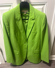 Michael Kors Women  s Chartruse Button Front Blazer Lined Pockets Long Sleeve 12