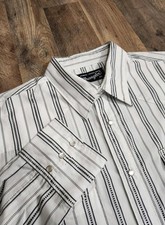 Wrangler Shirt Men XL White Striped Wrancher Pearl Snap Up Western Long Sleeves